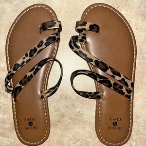 Shade & Shore Tan Sandals with Animal Print Straps